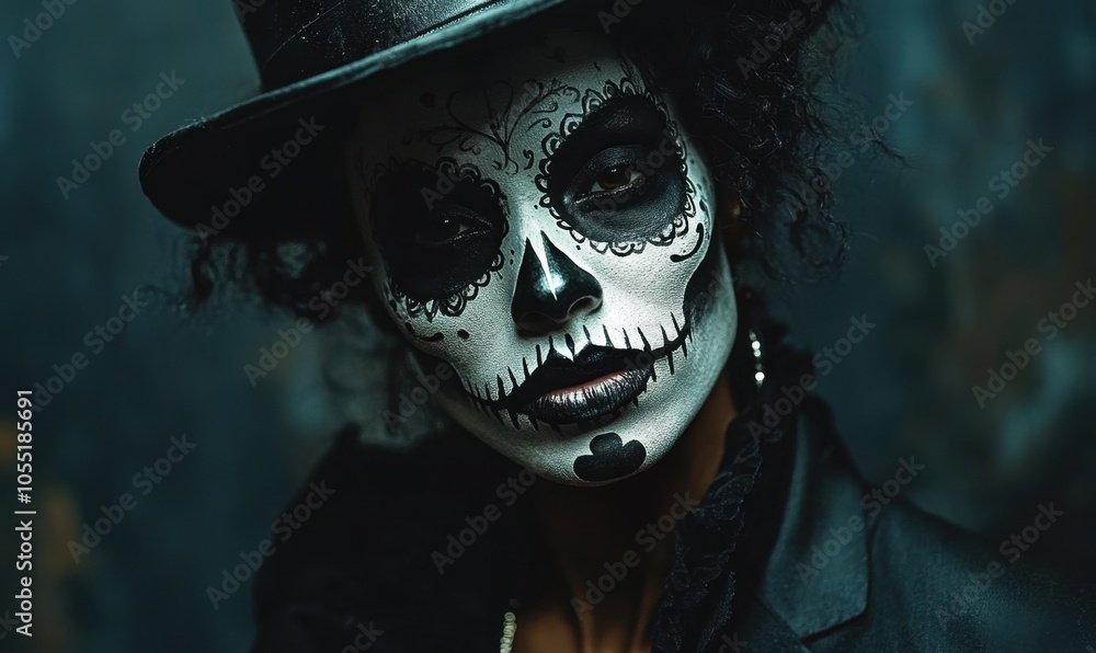 Mysterious Woman with Sugar Skull Makeup and Top Hat Mysterious Woman with Sugar Skull Makeup and Top Hat
