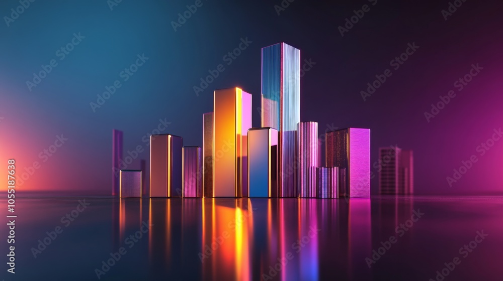 Colorful Cityscape with Reflected Light Effects Colorful Cityscape with Reflected Light Effects