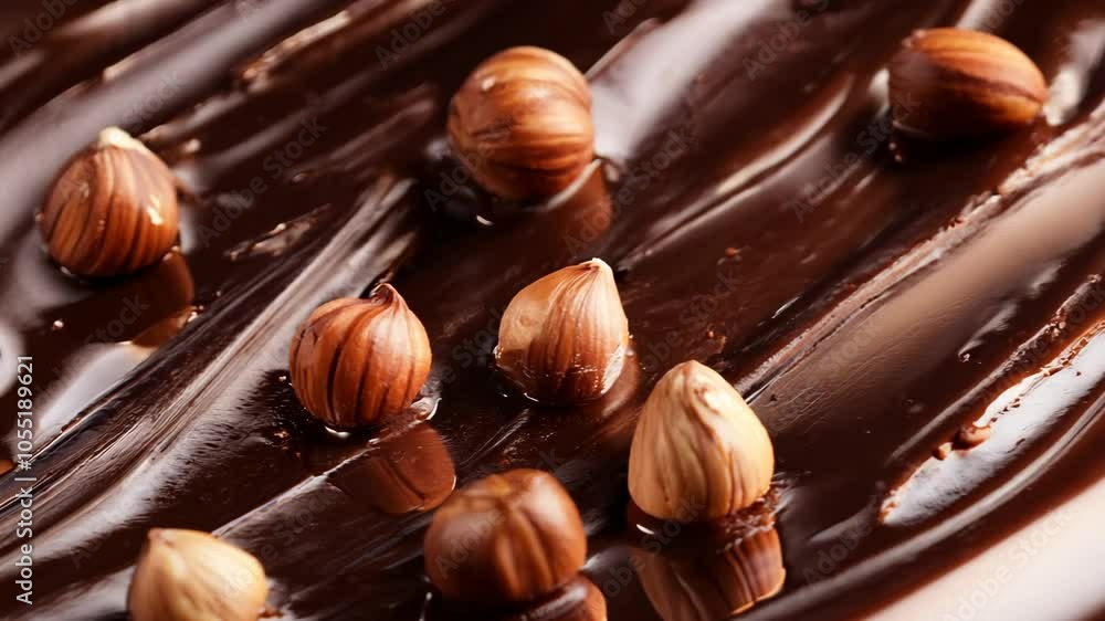 A close up of chocolate with nuts on top A close up of chocolate with nuts on top