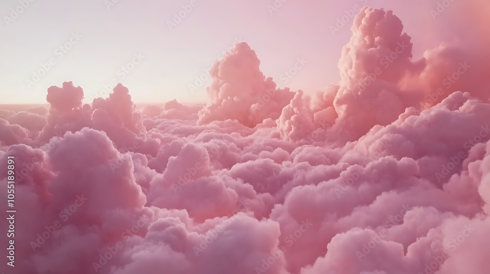 A serene view of fluffy pink clouds at sunset, evoking tranquility and dreaminess. A serene view of fluffy pink clouds at sunset, evoking tranquility and dreaminess.