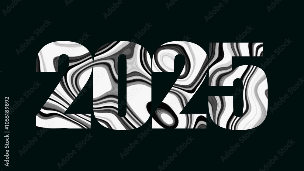 Obraz premium Black and white luxury text 2025, Happy new year 2025, Text new year 2025 on blue background. New year 2025 concept. annual plan, growth strategy, business planning