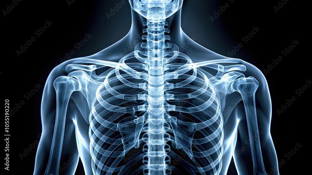 Detailed Xray view of a perfectly aligned shoulder with clear visibility of the shoulder blade and vertebrae Detailed Xray view of a perfectly aligned shoulder with clear visibility of the shoulder blade and vertebrae