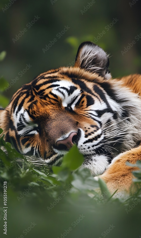 Fototapeta premium rabbit, cat, kitten, puppy, dog, tiger taking a nap,generation AI