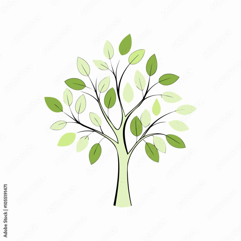 Obraz premium Vector illustration of a green tree with leaves, eco-friendly concept..
