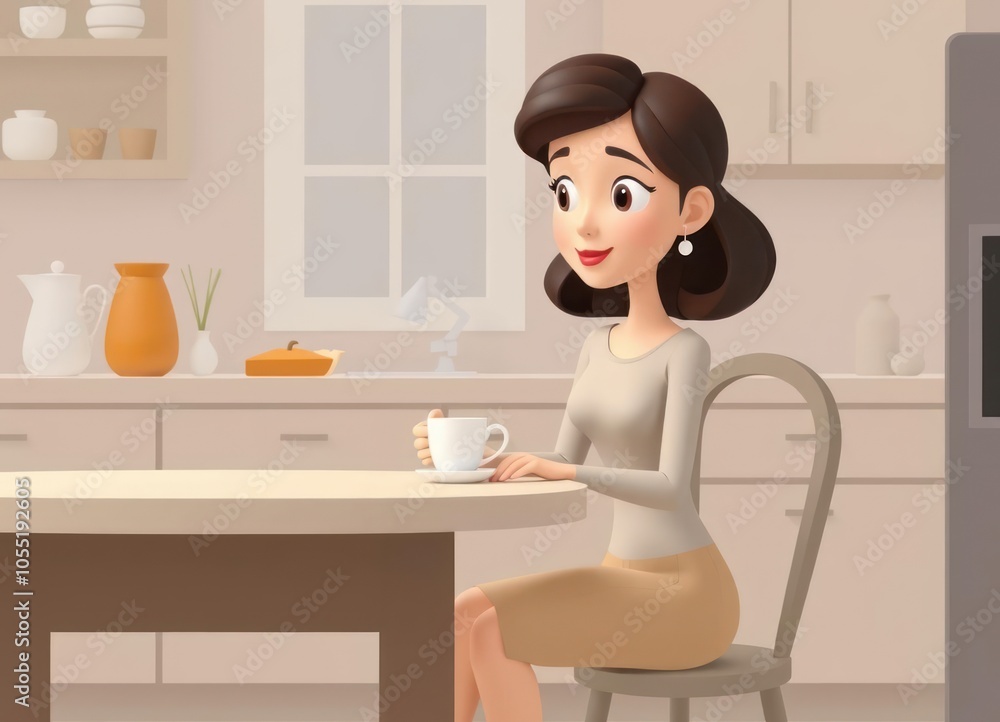 Woman Drinking Coffee in Kitchen Woman Drinking Coffee in Kitchen