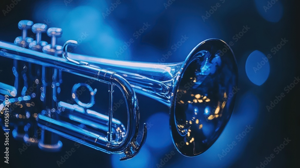 Fototapeta premium Trumpet in Blue Light.