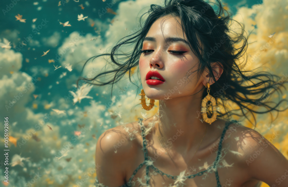 Woman with Red Lips and Long Black Hair Woman with Red Lips and Long Black Hair