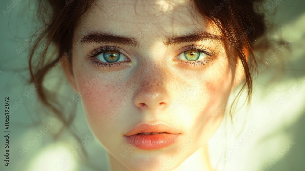 Portrait of a Young Woman with Stunning Green Eyes Portrait of a Young Woman with Stunning Green Eyes