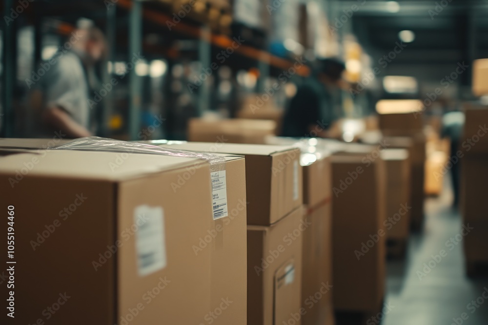 Warehouse Workers Handling Packages Amidst Storage Area Warehouse Workers Handling Packages Amidst Storage Area