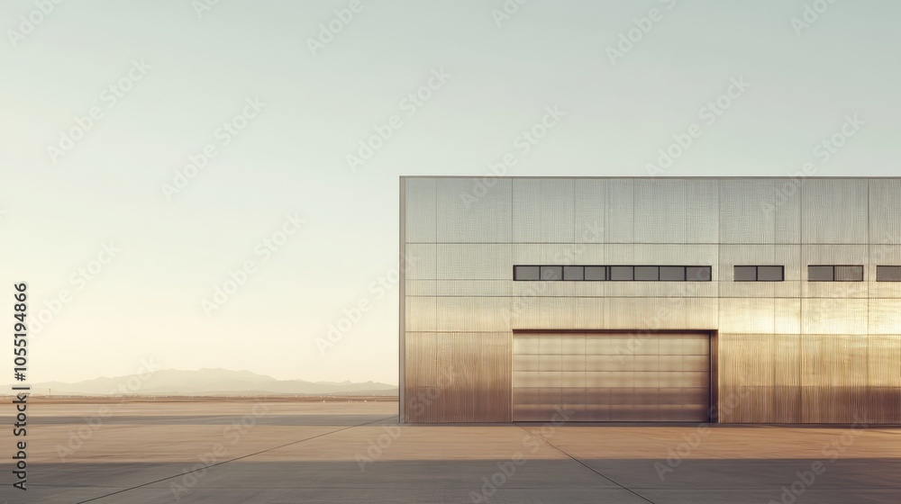 Obraz premium Modern Industrial Hangar in Desert Landscape 