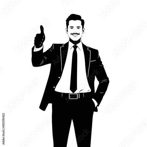 A businessman silhouette giving a thumbs-up, standing confidently with a slight smile