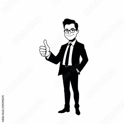 A businessman silhouette giving a thumbs-up, standing confidently with a slight smile