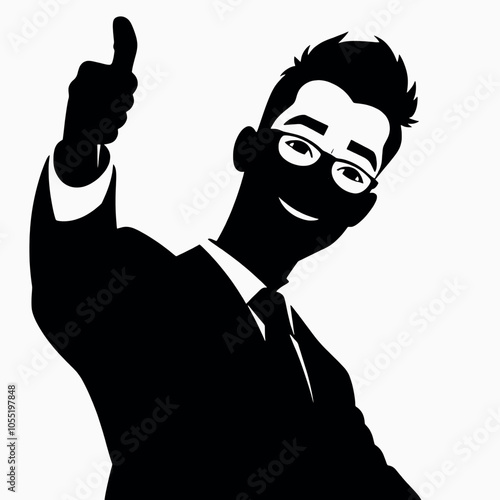 A businessman silhouette giving a thumbs-up, standing confidently with a slight smile