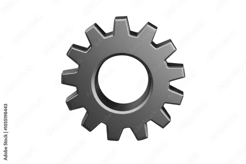 Close-up of a metallic gear on a transparent background. symbolizing engineering, technology, and mechanical processes. Close-up of a metallic gear on a transparent background. symbolizing engineering, technology, and mechanical processes.