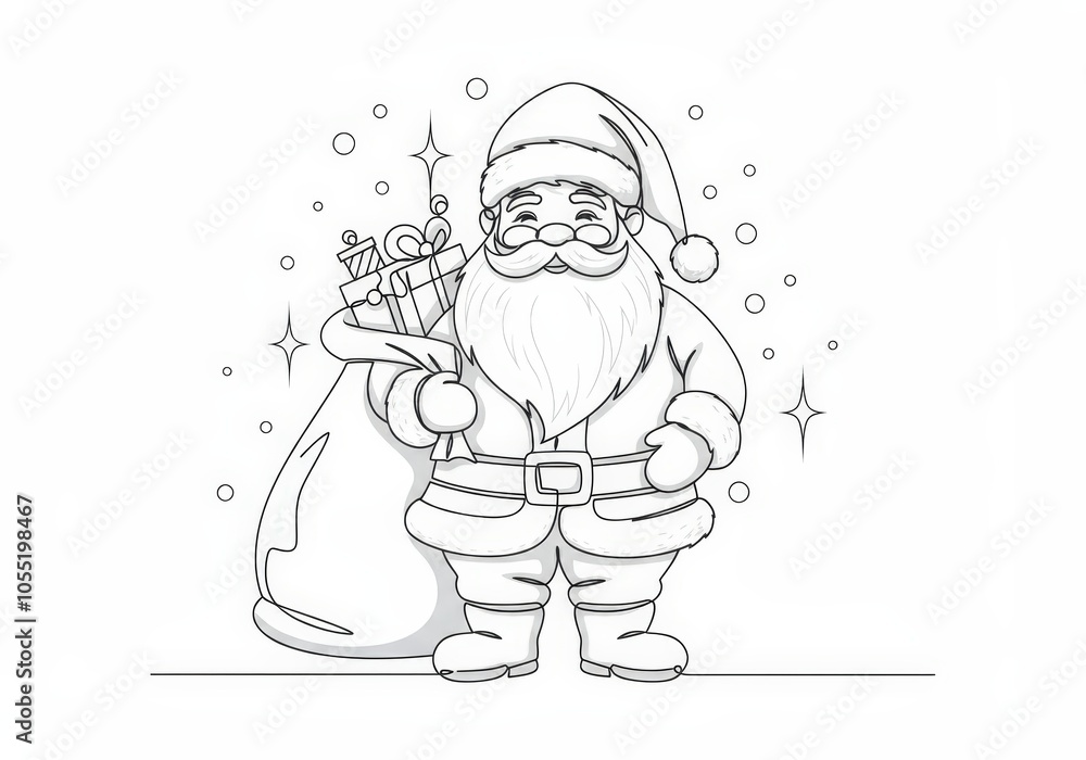 Santa claus is holding a bag full of christmas gifts and smiling Santa claus is holding a bag full of christmas gifts and smiling