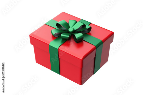 Vibrant red gift box adorned with a green ribbon and bow, perfect for festive occasions and special celebrations.