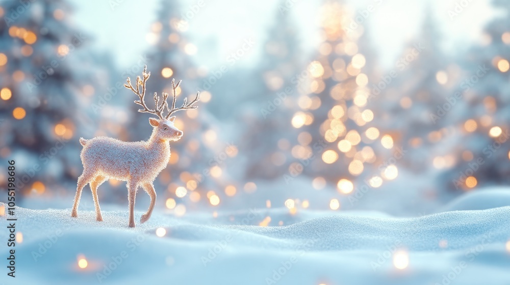 Charming Reindeer Against a Blurred Background of Snowy Trees Charming Reindeer Against a Blurred Background of Snowy Trees