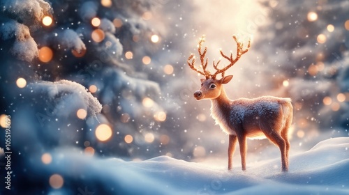 Close-Up of Reindeer Amidst a Festive Winter Landscape