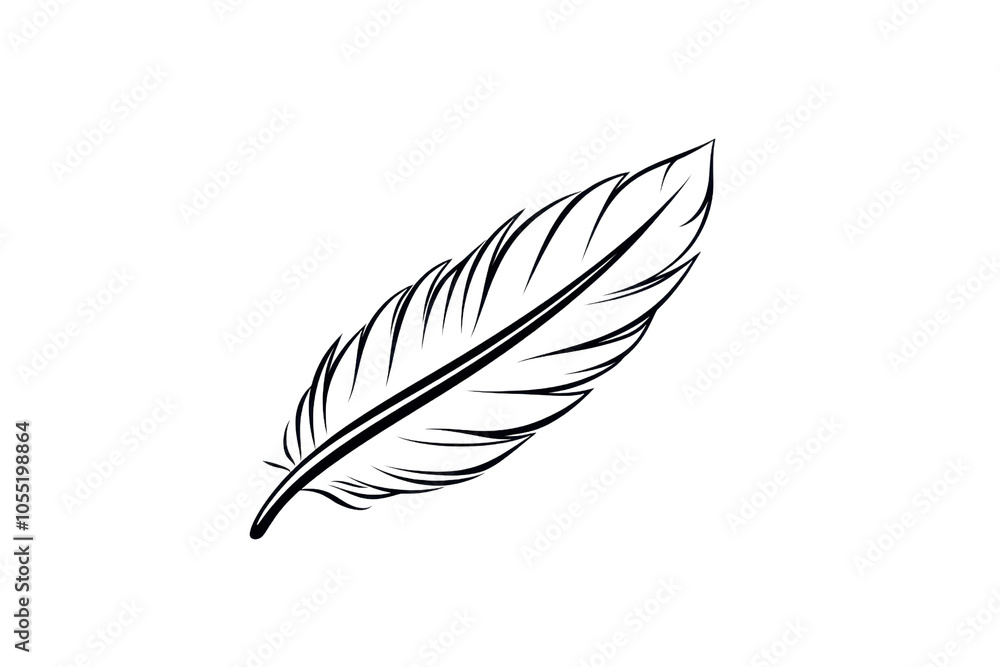 Obraz premium Minimalist illustration of a feather, symbolizing elegance, lightness, and freedom. Black silhouette on a transparent background.