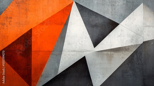 Abstract Geometric Concrete Wall Pattern in Orange, Gray, and Black