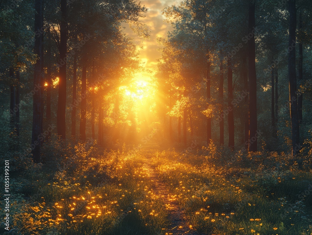 Forest Silhouette at Sunset, golden glow enveloping tree outlines, serene atmosphere, vibrant colors blending into twilight serenity Forest Silhouette at Sunset, golden glow enveloping tree outlines, serene atmosphere, vibrant colors blending into twilight serenity