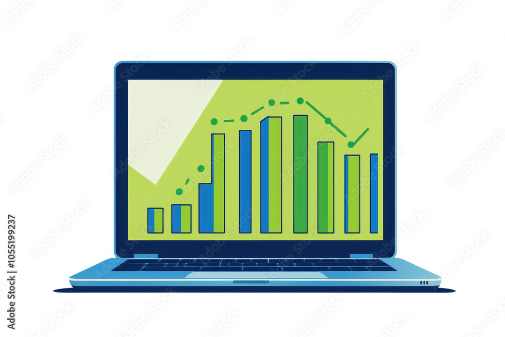 Illustration of a laptop displaying analytics and growth charts, representing data analysis and digital business trends. Illustration of a laptop displaying analytics and growth charts, representing data analysis and digital business trends.