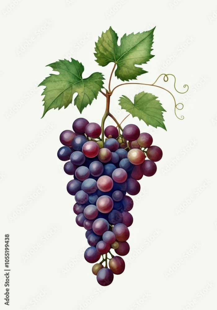 Obraz premium Ripe red grapes hanging from a vine with vibrant green leaves, creating a visual representation of vineyard bounty