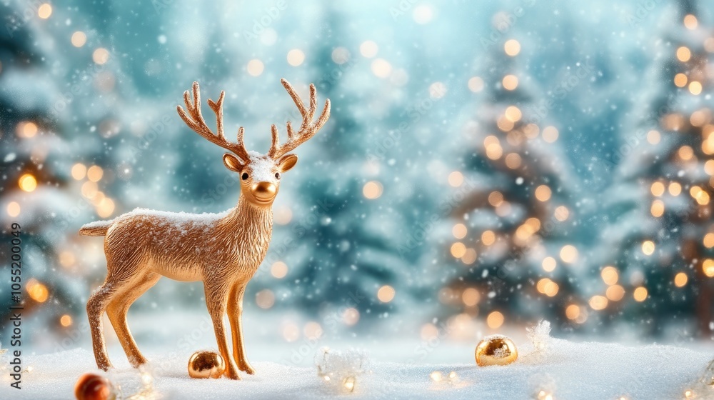 Festive Close-Up of Reindeer with a Softly Blurred Winter Background Festive Close-Up of Reindeer with a Softly Blurred Winter Background