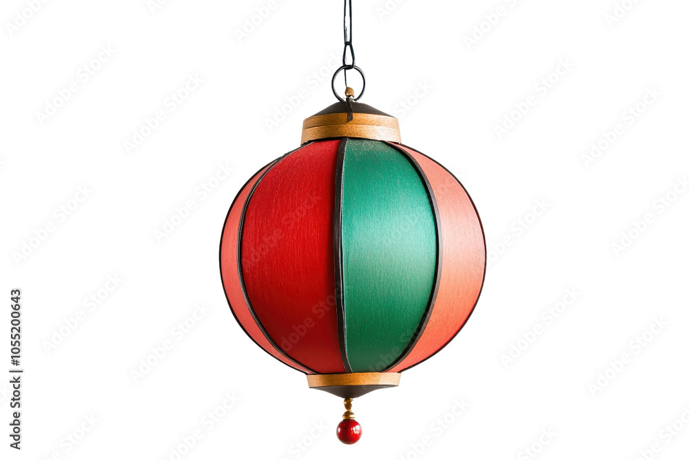 Vibrant red and green round lantern hanging against a transparent background. showcasing cultural decor and festive ambiance. Vibrant red and green round lantern hanging against a transparent background. showcasing cultural decor and festive ambiance.
