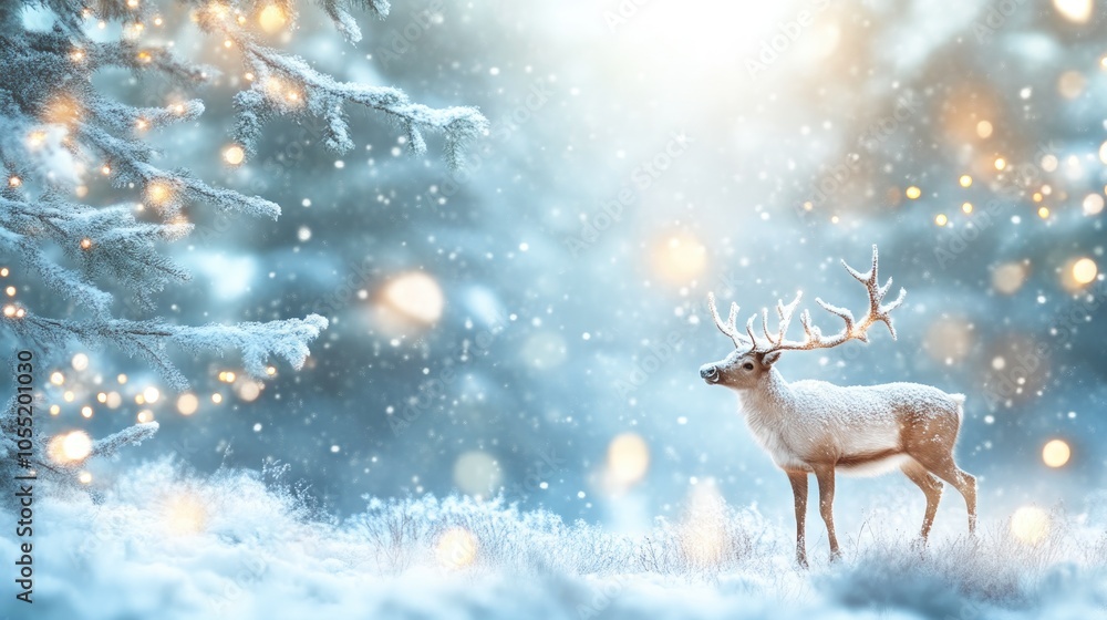Reindeer Featuring in a Scenic Snowy Landscape with Holiday Cheer Reindeer Featuring in a Scenic Snowy Landscape with Holiday Cheer