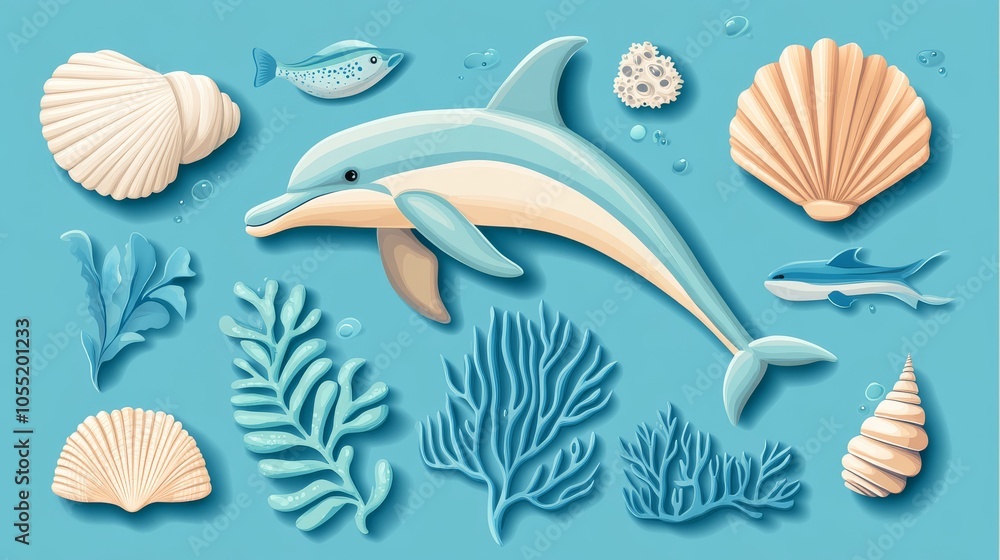 Clipart flat art style icon, Vibrant Flat Ocean Life Art Elements Design Clipart flat art style icon, Vibrant Flat Ocean Life Art Elements Design