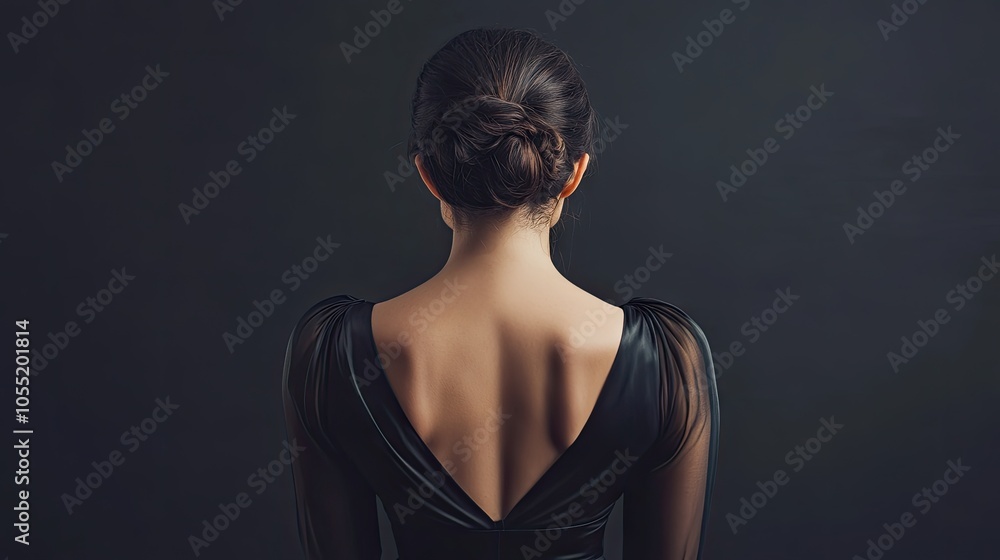 Elegant Back View of a Woman in Black Dress Elegant Back View of a Woman in Black Dress