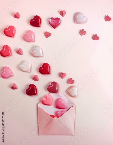 Creative concept photo of love message letter envelope with flying hearts valentines day celebration holiday.