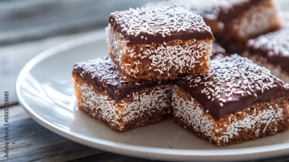 Coconut and Chocolate Squares on a White Plate Coconut and Chocolate Squares on a White Plate