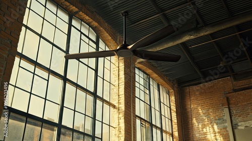 Modern Ceiling Fan in Bright Industrial Space