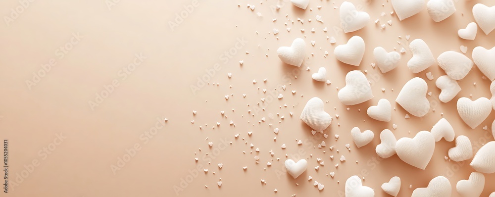 A collection of white heart shapes scattered on a soft beige background. A collection of white heart shapes scattered on a soft beige background.