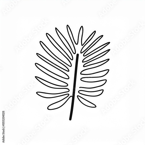 black tropical leaf outline line linear illustration hand drawn isolated on white