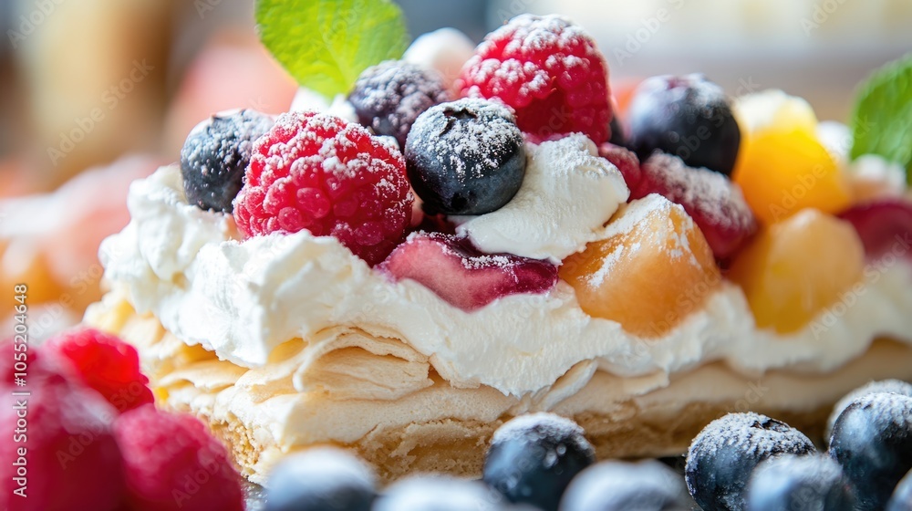 Close-up of a Creamy and Fruity Dessert Close-up of a Creamy and Fruity Dessert
