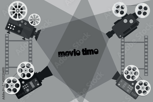 old movie cameras for shooting films. Vector graphics