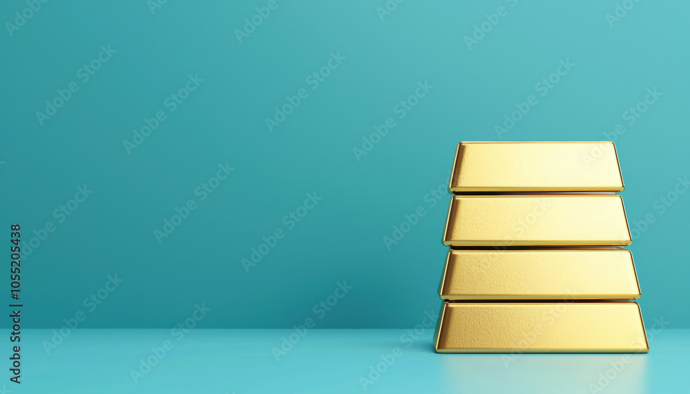 A stack of gleaming gold bars rests against a vibrant blue background, symbolizing wealth and luxury. A stack of gleaming gold bars rests against a vibrant blue background, symbolizing wealth and luxury.