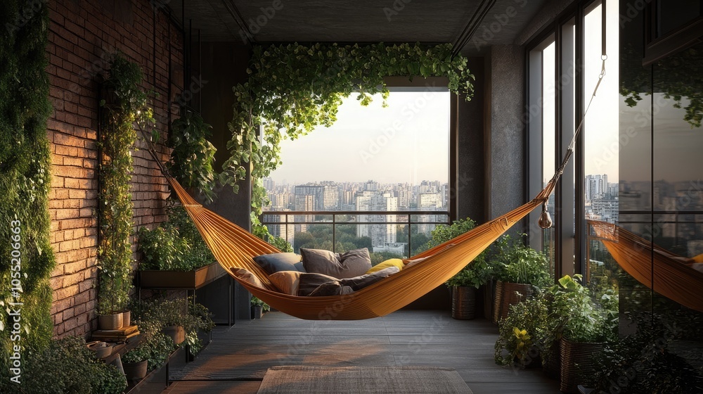 Cozy Hammock in a Modern Urban Balcony Setup Cozy Hammock in a Modern Urban Balcony Setup