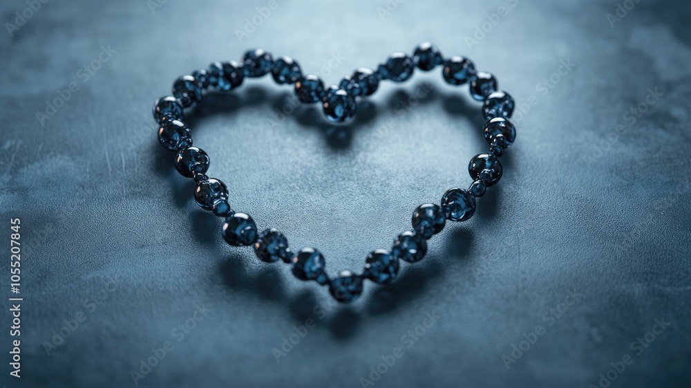 Heart shape formed by dark beads on textured surface Heart shape formed by dark beads on textured surface