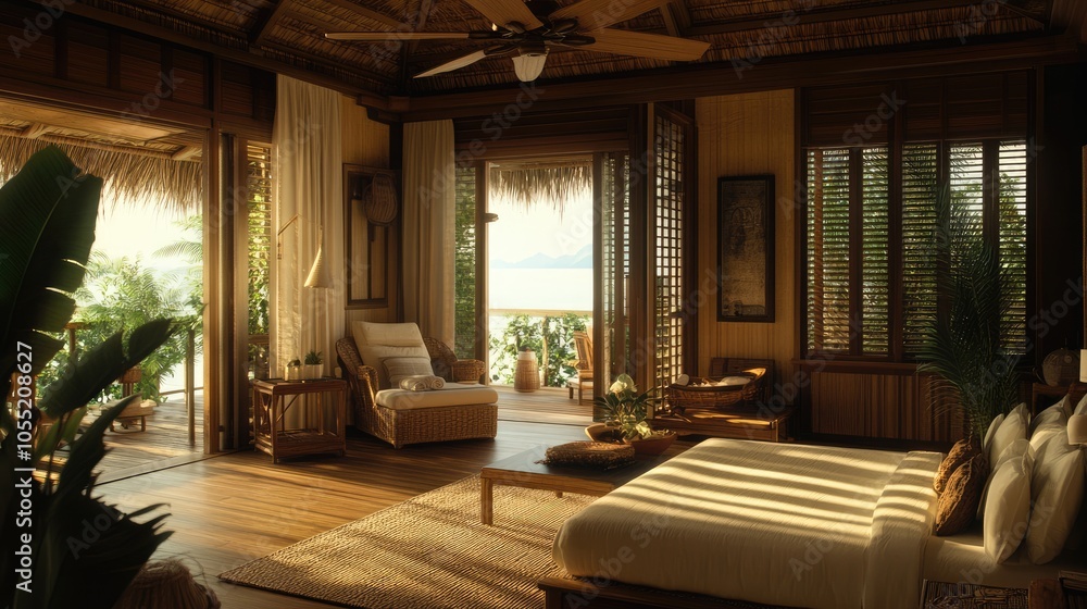 Fototapeta premium Serene Tropical Bedroom with Natural Light