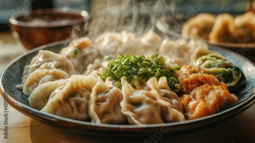 Steaming Plate of Delicious Dumplings