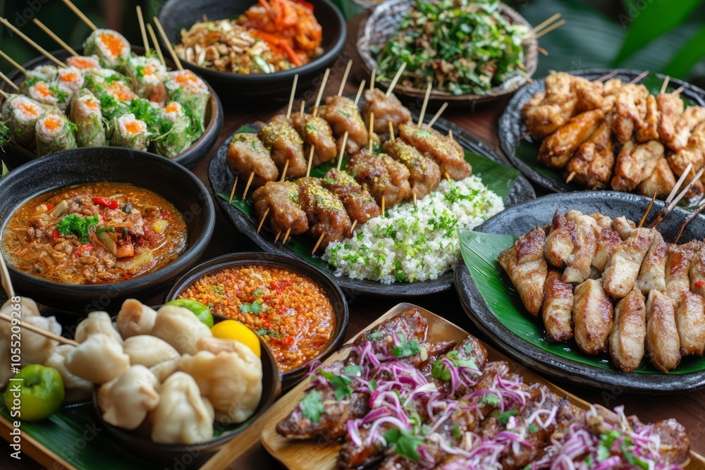 Chinese satay street food, nicely displayed Chinese satay street food, nicely displayed