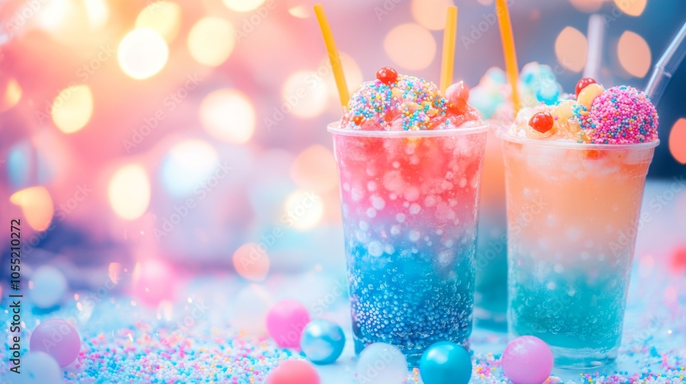 Colorful Tea and Dessert Drinks with Toppings Colorful Tea and Dessert Drinks with Toppings