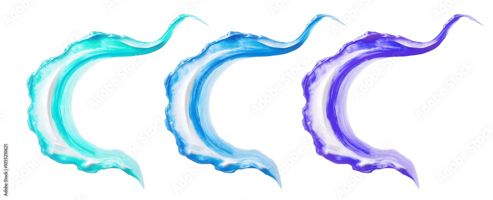 blue and purple liquid splash swirls set isolated on transparent background, PNG