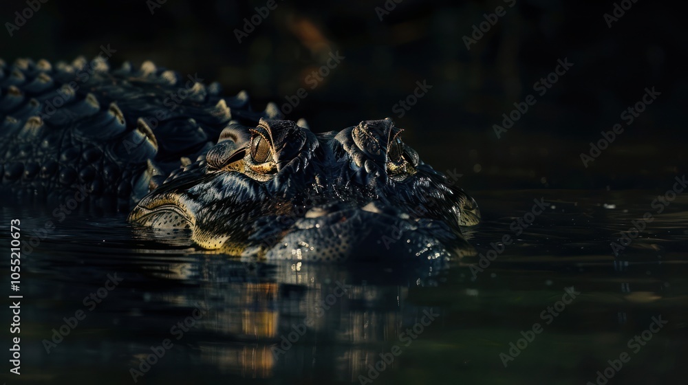 Alligator Close-Up in a Dark, Still Water Alligator Close-Up in a Dark, Still Water