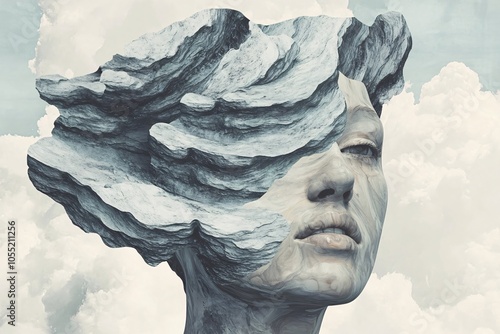 Surreal Portrait of a Woman with Stone Face photo