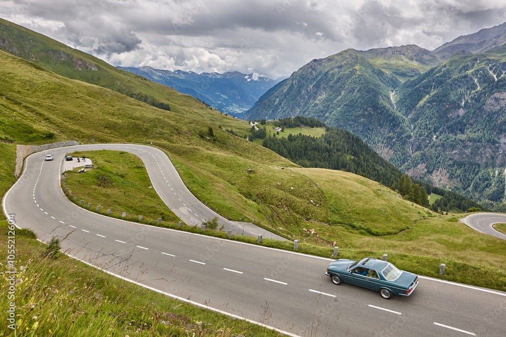 Picturesque alpine serpentine mountain road. Grossglockner. Highlight route in Austria
